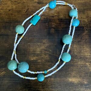 Extra long beaded summertime necklace with Turquoise beads